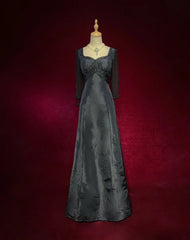 Charming Prom Dresses A Line Black Tie Dress With Embroidered Beaded Long Sleeves Formal Evening Outfits N3694
