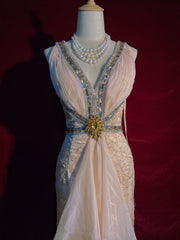 Vintage Prom Dresses 90s Mermaid V Neckline Champagne Lace Long Semi Formal Evening Outfits N3652