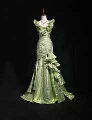 Vintage Prom Aesthetic Dresses Mermaid V Neck Green With Beading Long Formal Dress N3059