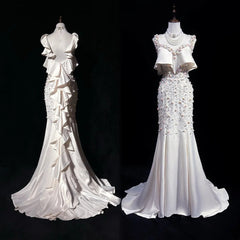 Beautiful Prom Dresses Mermaid Sweetheart White Chiffon With Flowers Long Evening Outfits N3386