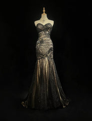 Charming Prom Dresses Mermaid Sweetheart Tulle Black Tie Dress With Beaded Long Formal Evening Outfits N3701