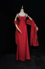 Elegant Prom Dresses A line Jewel Neck Burgundy Chiffon With Cape Beaded Sleeveless Long Formal Gown N2885