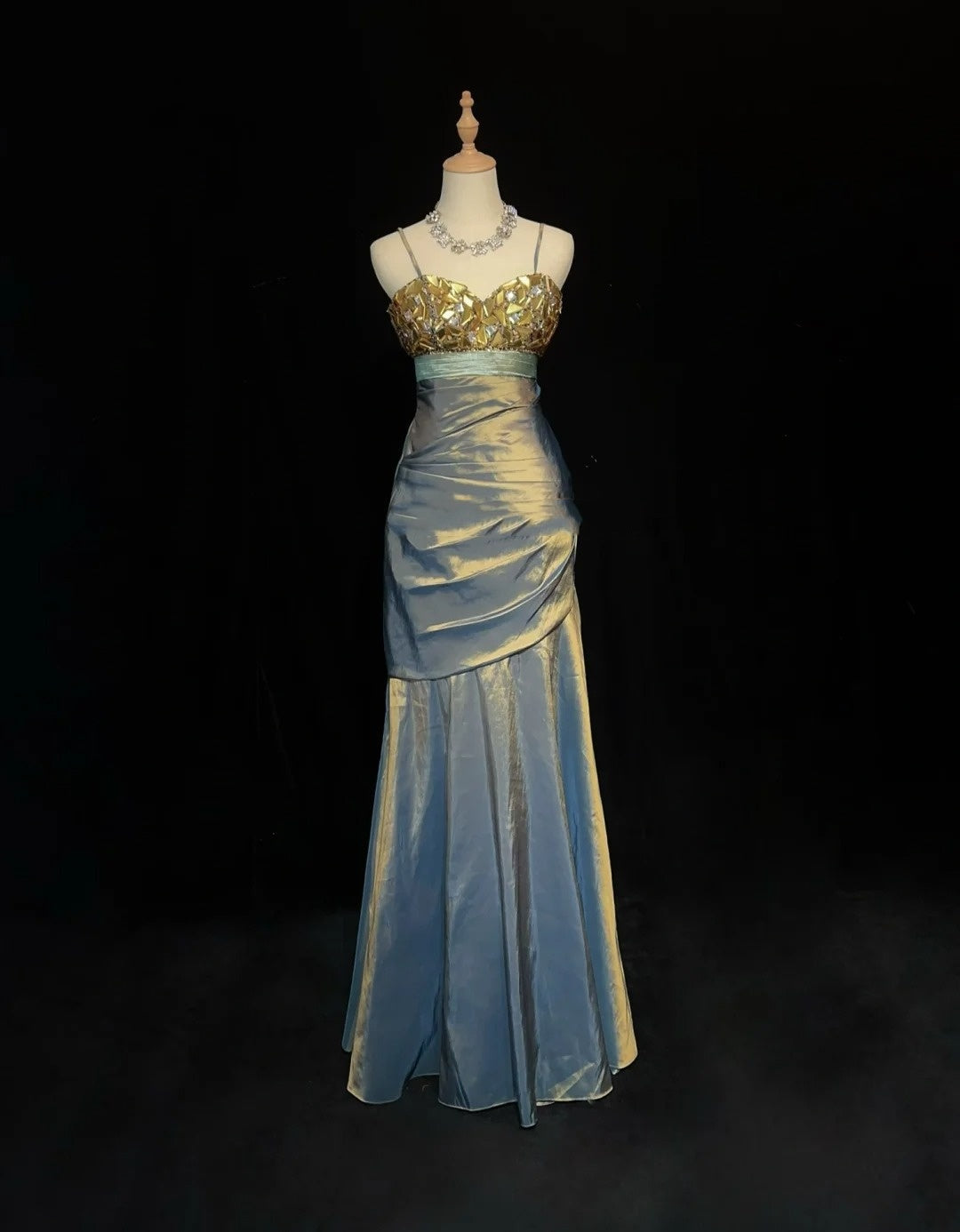 New Prom Dresses Mermaid Spaghetti Strap Floor Length Taffeta Formal Evening Dress N3697