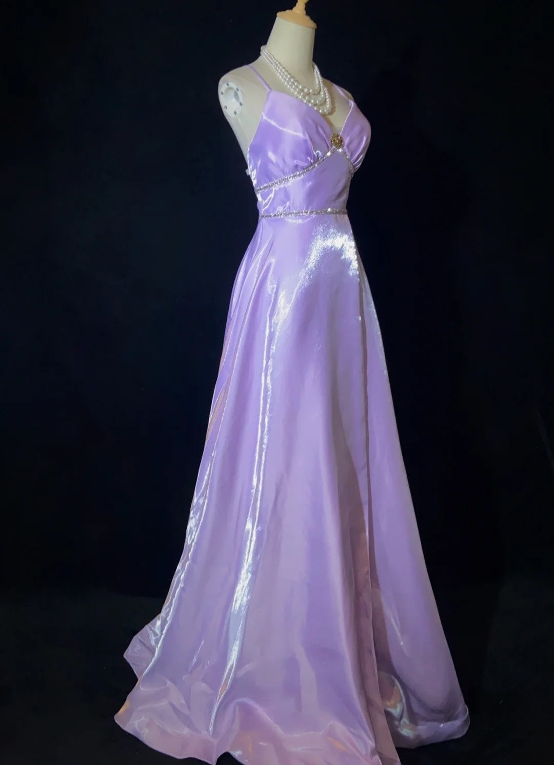 Vintage Prom Dresses 90s A Line Spaghetti Strap Lilac Long Semi Formal Evening Outfits N3658
