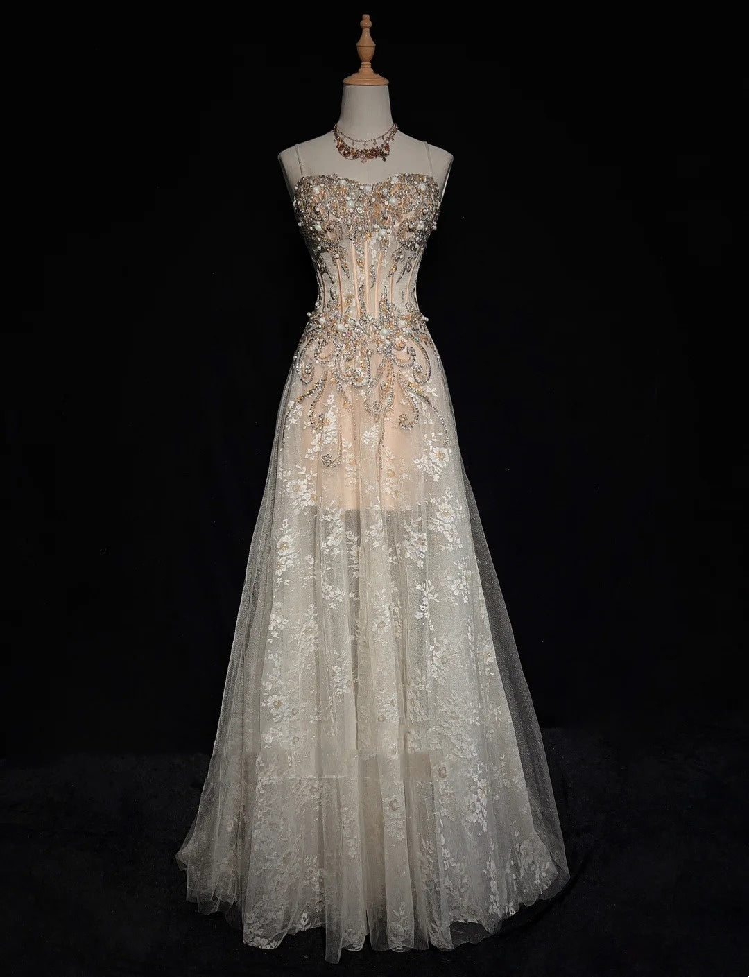 Vintage Prom Dresses 90s A line Spaghetti Strap Champagne Tulle Long Semi Formal Evening Outfits N3651