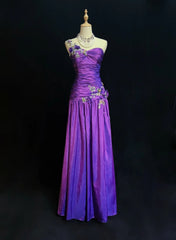 Vintage Prom Dresses Mermaid One Shoulder Grape Taffeta With Appliqued 90s Long Formal Gown N2895