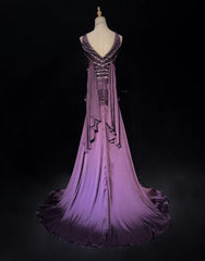 Vintage Prom Dresses Mermaid V Neck Purple Chiffon 80s With Beading Long Formal Evening Outfits N3896