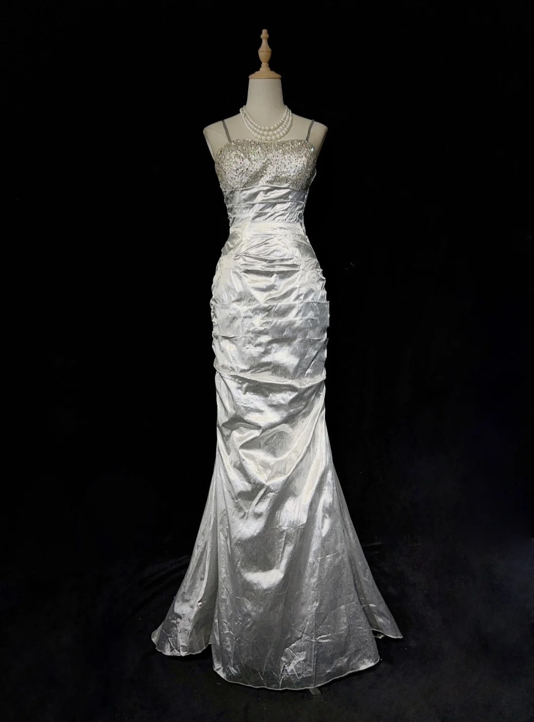 Charming Prom Dresses Mermaid Spaghetti Strap Silver Gray With Beaded Long Formal Evening Outfits N3687