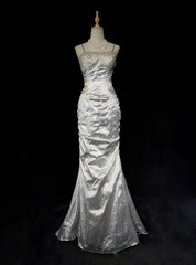 Charming Prom Dresses Mermaid Spaghetti Strap Silver Gray With Beaded Long Formal Evening Outfits N3687