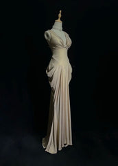 Elegant Sheath V Neck Champagne Chiffon With Pleated Bodice Formal Dress Long Prom Dresses N2737