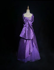 Vintage Prom Dresses 1960s Ball Gown Spaghetti Strap Purple With Beaded Cape Long Prom Gown N3120