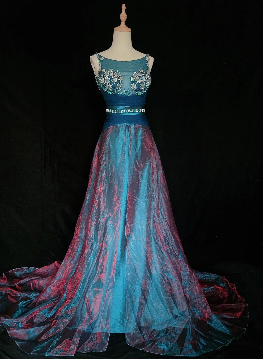 Vintage Prom Dresses 80s A Line Bateau Neck Blue Satin Long Formal Evening Outfits N3477