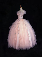 Sweet Ball Gown Strapless Short Sleeves Pink Sequined Long Formal Dress Birthday Prom Dresses With Jacket N2861