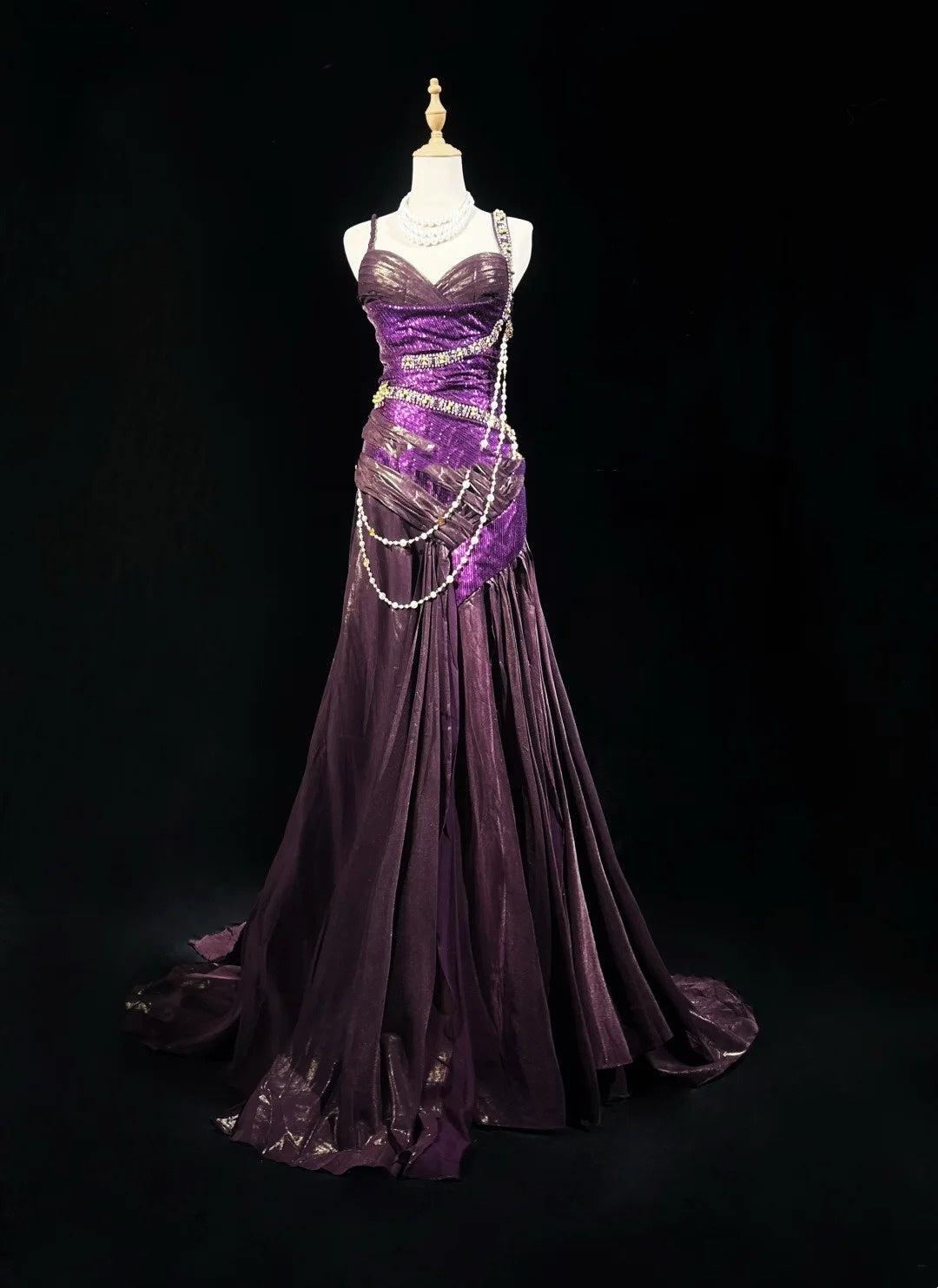 Vintage Prom Dresses 1960s Mermaid Spaghetti Strap Purple With Beaded Long Prom Gown N3117