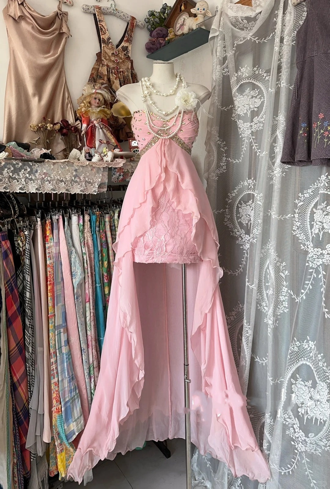 Classy Prom Dresses High Low Sweetheart Pink Chiffon With Layers Long Formal Evening Outfits N3726