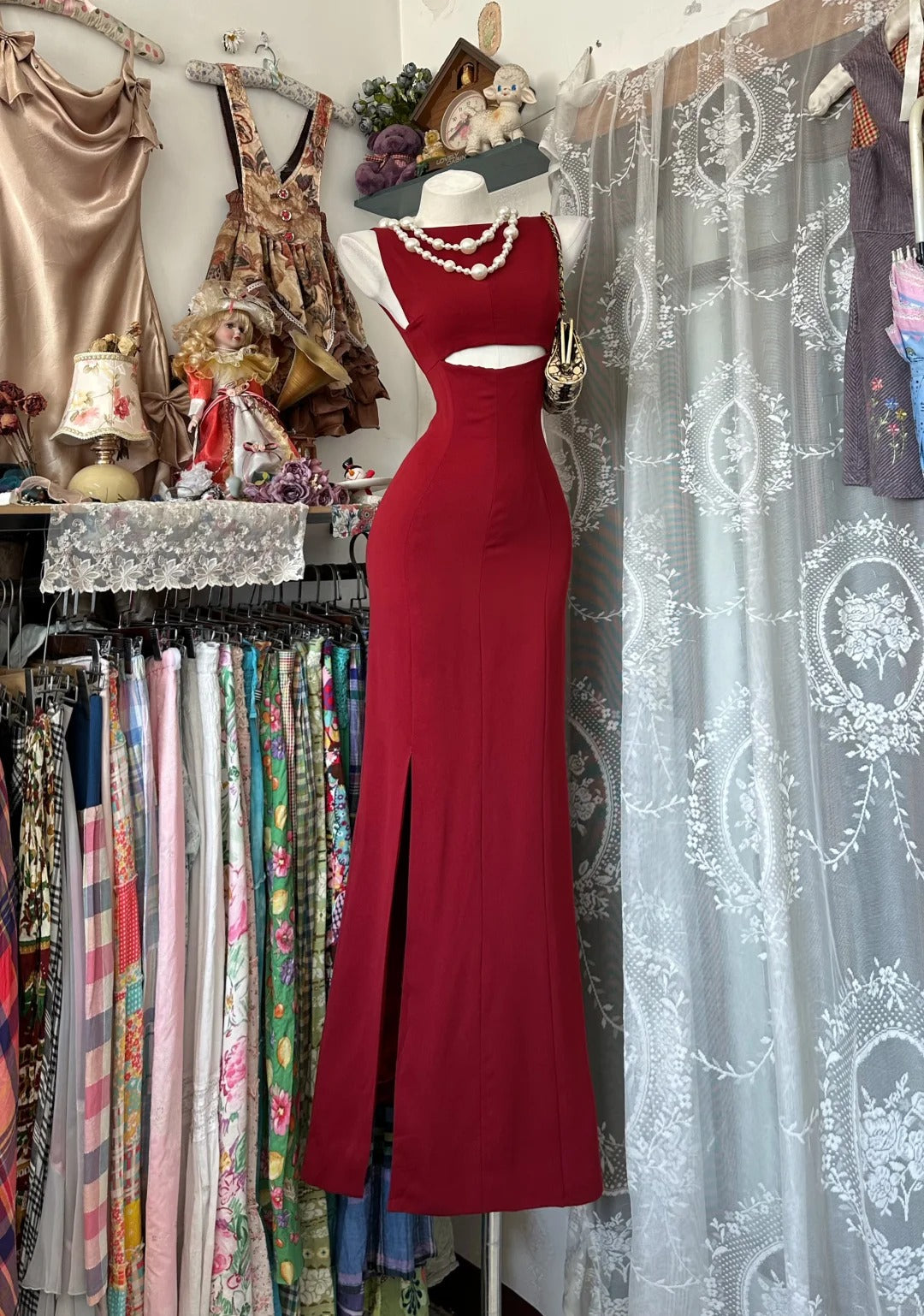 Modest Prom Dresses Mermaid Burgundy With Split Long Formal Evening Dress N3868