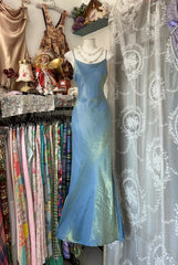 Elegant Fairy Mermaid Spaghetti Straps Blue Long Evening Gowns Formal Birthday Party Prom Dresses N1720