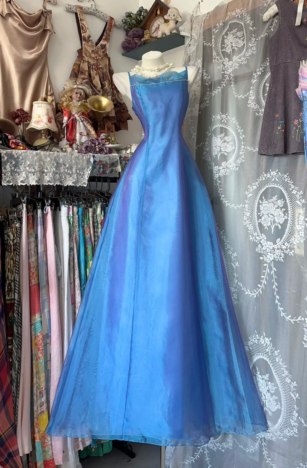 Elegant A Line Blue Evening Gowns Formal Birthday Party Dress Long Prom Dresses N1702