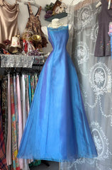Elegant A Line Blue Evening Gowns Formal Birthday Party Dress Long Prom Dresses N1702