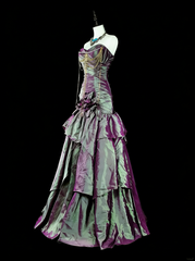 Vintage Mermaid Sweetheart Purple Taffeta 70s With Ruffles Long Prom Gown Party Wear Dresses N1846