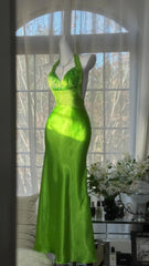 Modest Prom Dresses Mermaid Halter Green Backless Satin With Beading Long Evening Outfits N3539