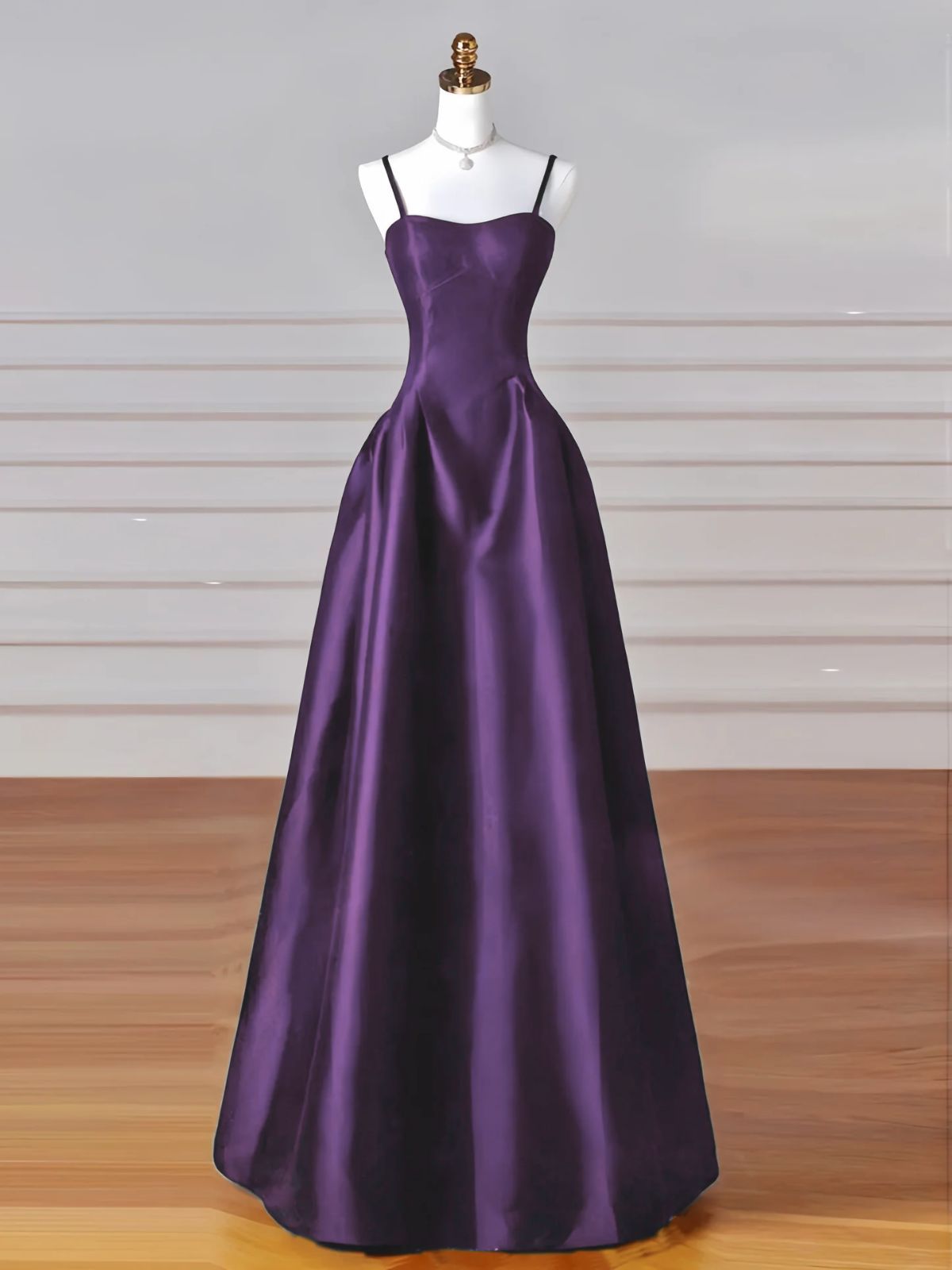 Purple A-line Satin Sweetheart Simple Floor Length Prom Dress Formal Gowns AB1927