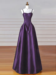 Purple A-line Satin Sweetheart Simple Floor Length Prom Dress Formal Gowns AB1927