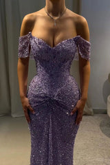 Modest Senior Prom Dresses High Schools Inspiration Mermaid Sweetheart Lilac Sequins Semi Formal Grad Long Prom Dress For Teens AB1977