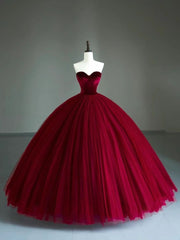 Classy Ball Gown Prom Dresses Inspiration 2026 Dark Red Sweetheart Tulle Evening Dress For Teenagers Girls High Schools AB1941