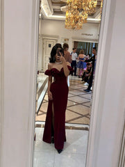 Sexy Prom Dresses Inspiration Mermaid Off The Shoulder Dark Burgundy With Split Semi Formal Party Dress For Teens High Schools AB1942