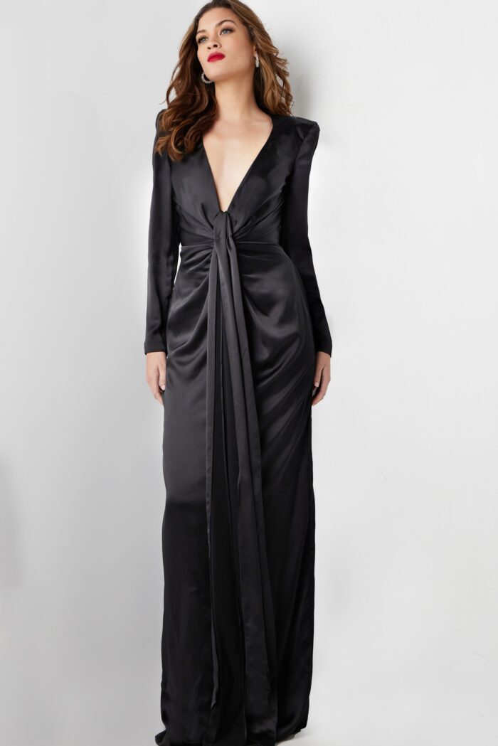 Jovani 23180 Long Ruched High Slit Formal Dress