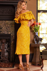 Jovani 23848 Tea Length Ruffle Mustard Formal Dress