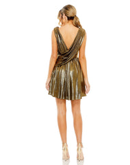 A Line Short Metallic Pleated Cocktail Party Dress Metallic Pleated Short A Line Mac Duggal 27073