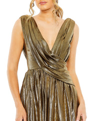A Line Short Metallic Pleated Cocktail Party Dress Metallic Pleated Short A Line Mac Duggal 27073