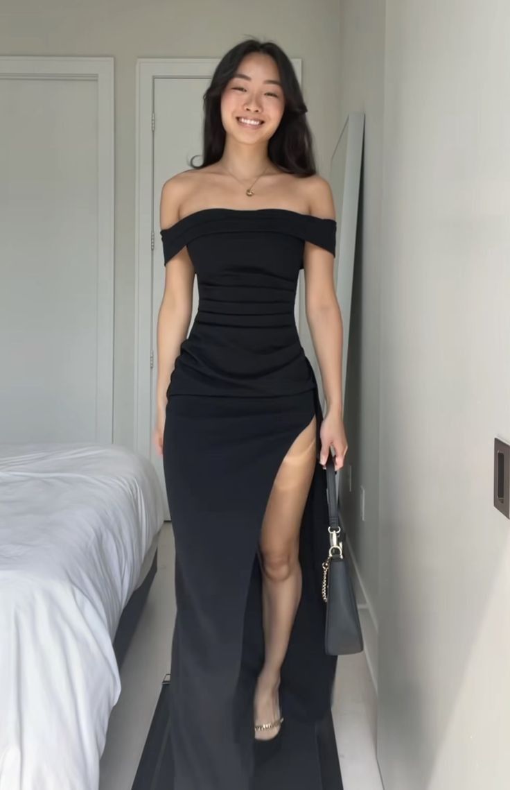 Simple Vestido Elegante Off The Shoulder Black Dress Outfit Prom Dresses Inspiration Long Party 18th Birthday Outfits AB2389