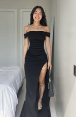 Simple Vestido Elegante Off The Shoulder Black Dress Outfit Prom Dresses Inspiration Long Party 18th Birthday Outfits AB2389