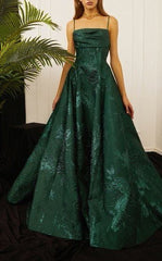 Chic A line Straps Sleeveless Floral Lace Green Prom Dress AB1858