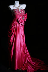 Modest Prom Dresses A line Strapless Hot Pink Fuchsia Long Formal Dance Dress N2975
