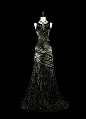 Vintage 1960s Boat Neck Sleeveless Satin Pleated Mermaid Long Prom Dresses N1574