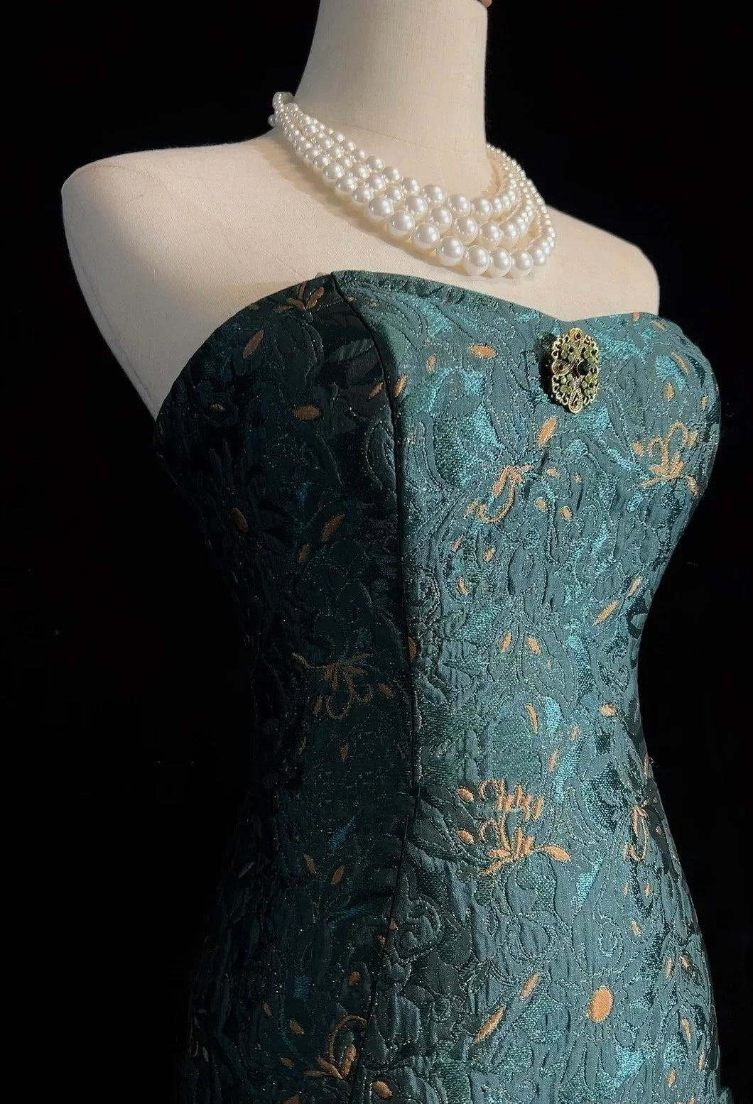 Classy Prom Dresses Mermaid Sweetheart Dark Green Floor Length Lace Satin Formal Evening Dress N3707