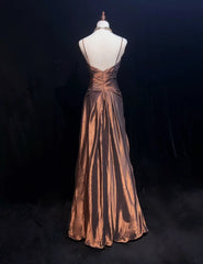 Vintage Prom Dresses Mermaid Spaghetti Strap Brown Satin 80s Long Formal Evening Outfits N3876