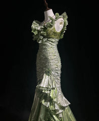 Vintage Prom Aesthetic Dresses Mermaid V Neck Green With Beading Long Formal Dress N3059