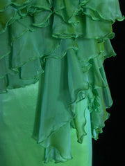 Beautiful Prom Dresses A Line Spaghetti Strap Green Chiffon With Ruffle Long Evening Outfits N3331