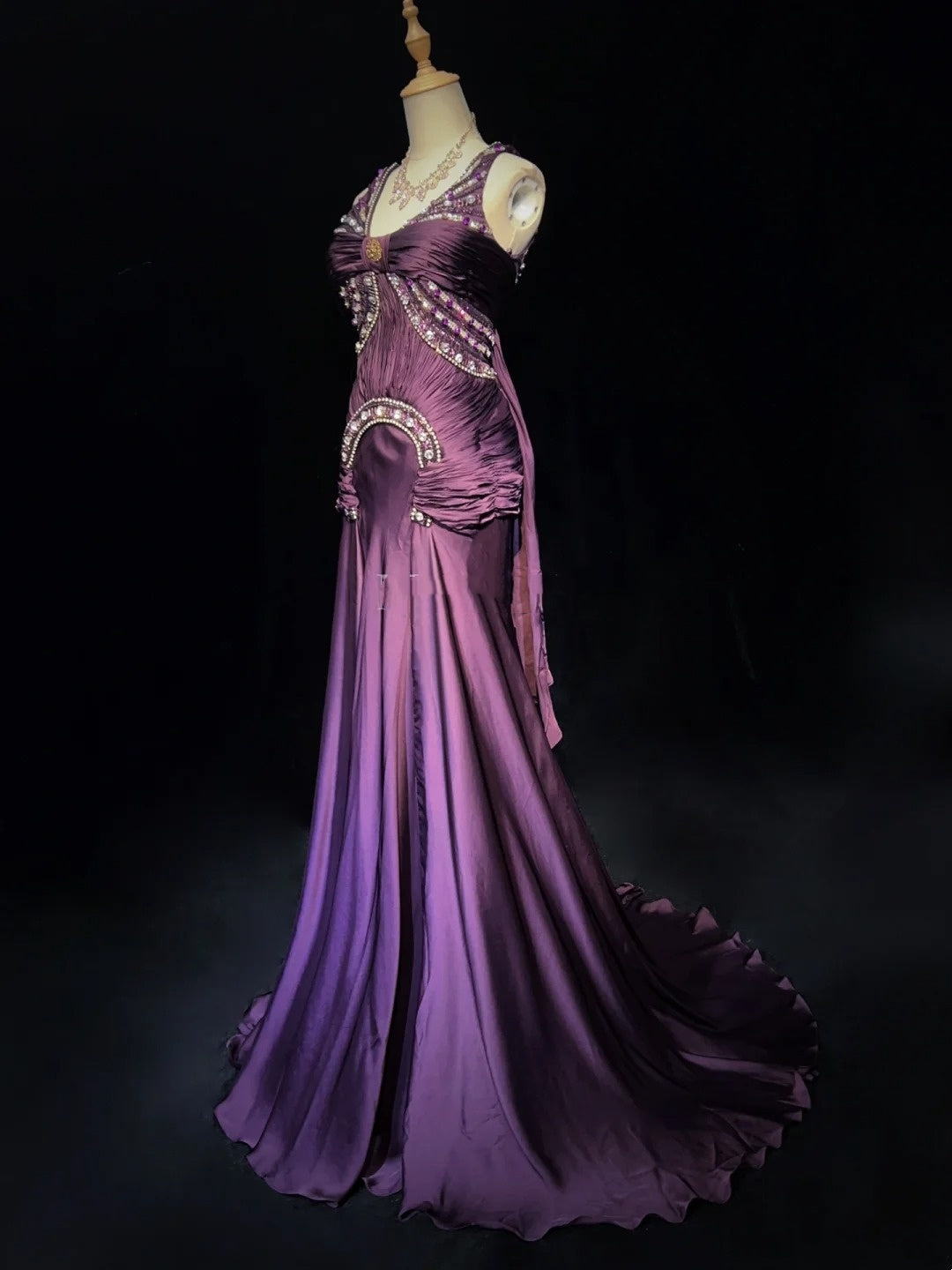 Vintage Prom Dresses Mermaid V Neck Purple Chiffon 80s With Beading Long Formal Evening Outfits N3896