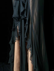 Vintage Prom Dresses Spaghetti Strap Mermaid Brown Satin Black Chiffon Long Formal Evening Outfits N3861