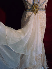 Vintage Prom Dresses 90s Mermaid V Neckline Champagne Lace Long Semi Formal Evening Outfits N3652