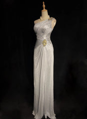 Beautiful Prom Dresses A line One Shoulder Silver Grey Long Formal Evening Outfits N3663