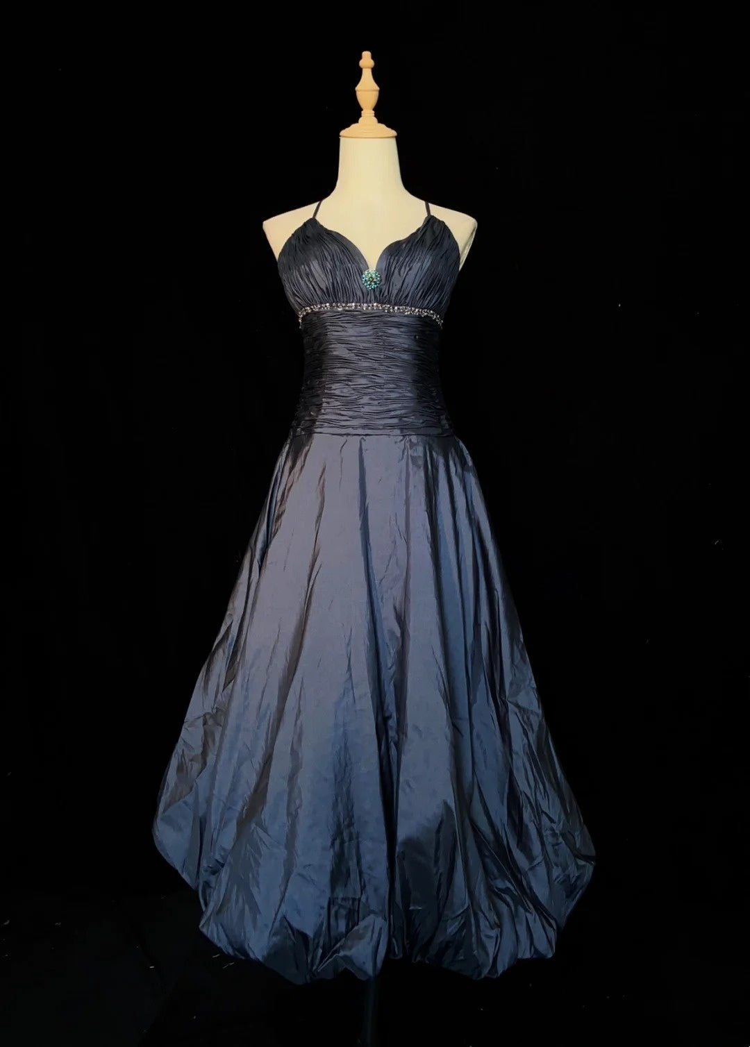 Timeless Prom Dresses Ball Gown Halter Navy Blue Taffeta With Beading Cape Evening Outfits N3287