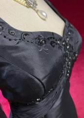 Charming Prom Dresses A Line Black Tie Dress With Embroidered Beaded Long Sleeves Formal Evening Outfits N3694