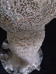 Vintage Prom Dresses Mermaid V Neck Pink Lace 80s Long Formal Evening Outfits N3875